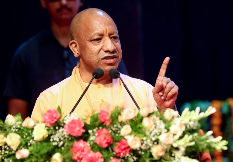 Uttar Pradesh CM Yogi Adityanath speaks during the distribution of appointment letters to selected candidates for the post of computer operator in the police department