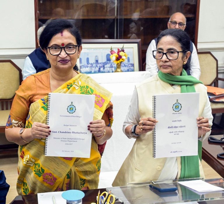 WB CM Mamata Banerjee and State Finance Minister Chandrima Bhattacharya with the Budget copies before the presentation of the Budget in the Assembly