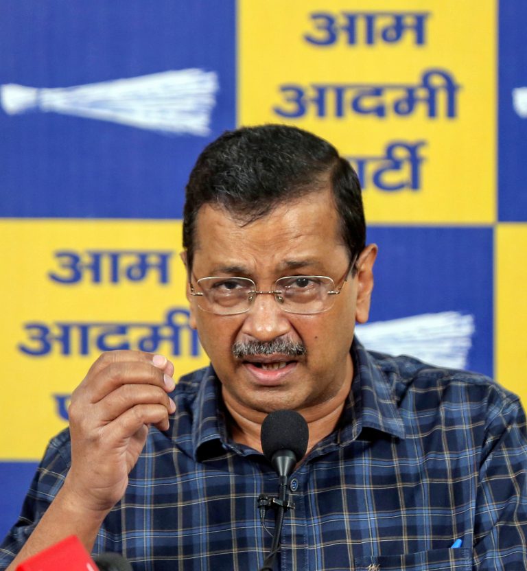 Aam Aadmi Party (AAP) National Convener Arvind Kejriwal addresses a press conference on the Ayodhya Ram Temple donations' alleged embezzlement case