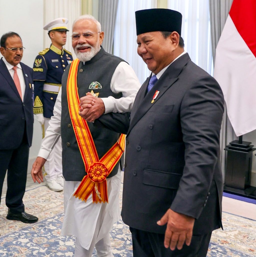 PM Modi and Indonesian President Prabowo Subianto after conferment of Indonesia's highest honour