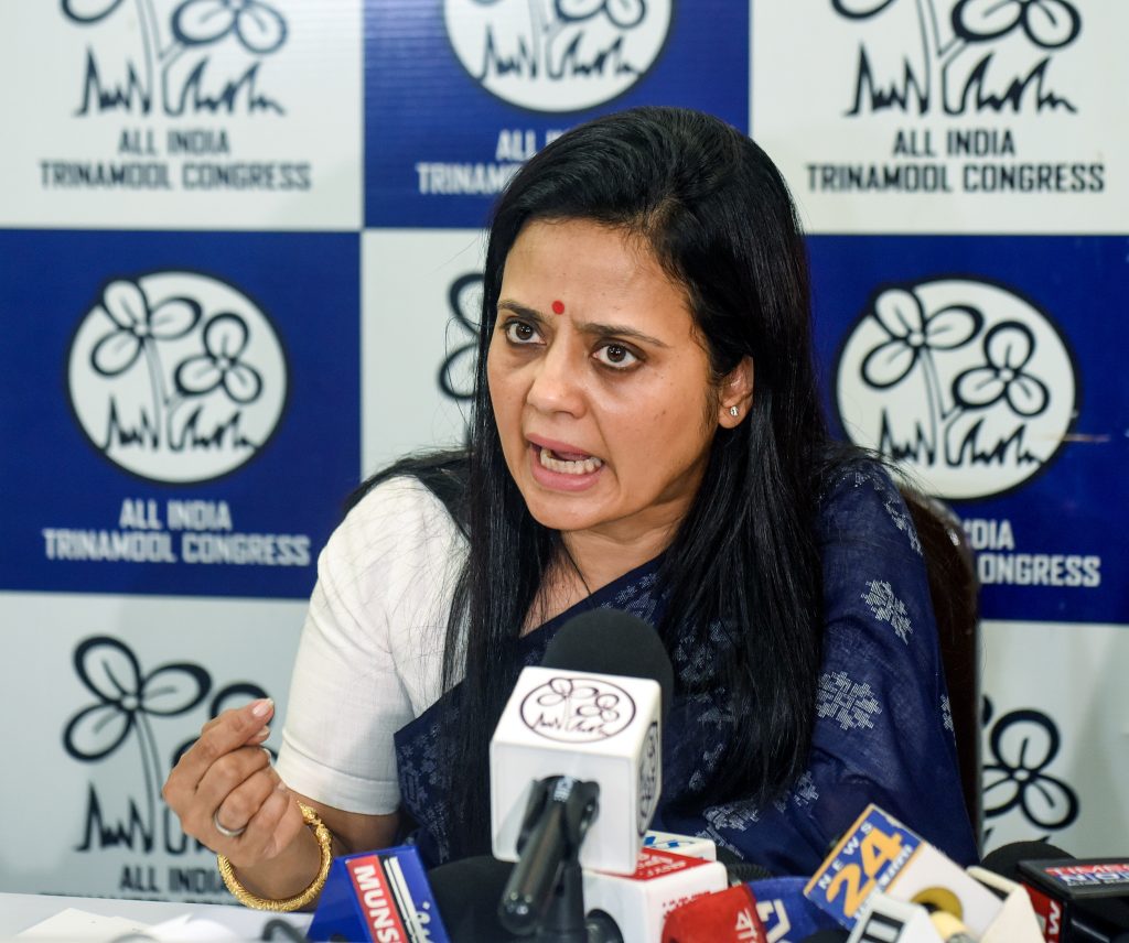 TMC MP Mahua Moitra addresses a press conference