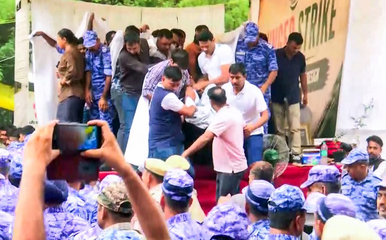 Police take Environmentalist Sonam Wangchuk to the hospital during his ongoing hunger strike at Jantar Mantar
