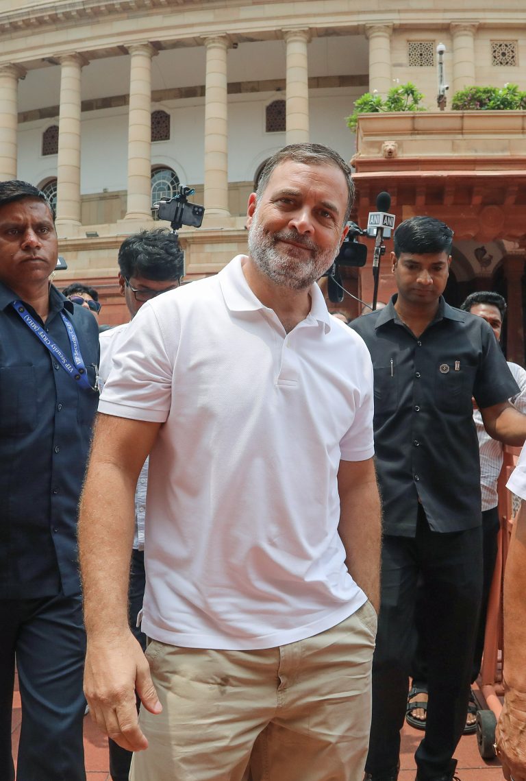 Lok Sabha LoP Rahul Gandhi at the Parliament premises during the ongoing Monsoon Session