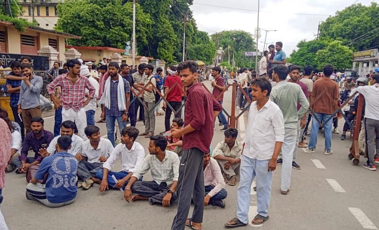 Allahabad University students stage a protest over their various demands