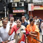 West Bengal Cabinet Minister Agnimitra Paul speaks with the media at the site after a fire broke out at a dingy five-storey building