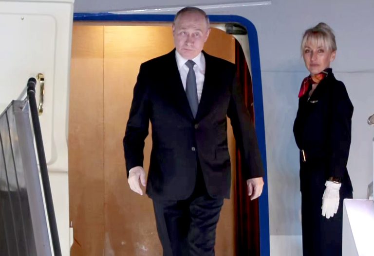 Russian President Vladimir Putin arrives for the 18th BRICS Summit in New Delhi