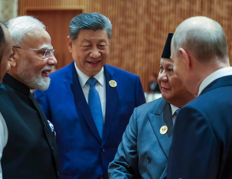 PM Narendra Modi with Chinese President Xi Jinping and Russian President Vladimir Putin at the BRICS Summit