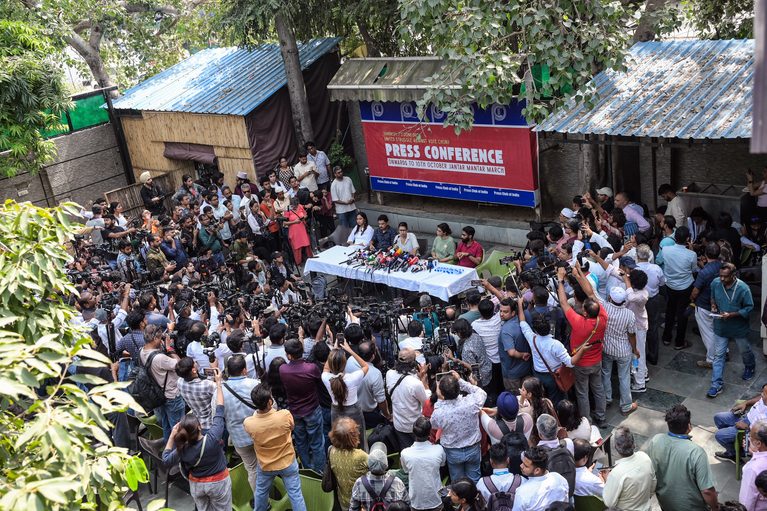 AISA, CJP, SFI and ASAP representatives address a joint press conference