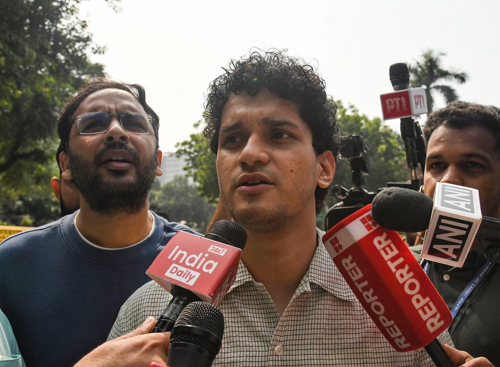 CJP leaders arrive at the Parliament Street police station to seek permission to protest at the Jantar Mantar